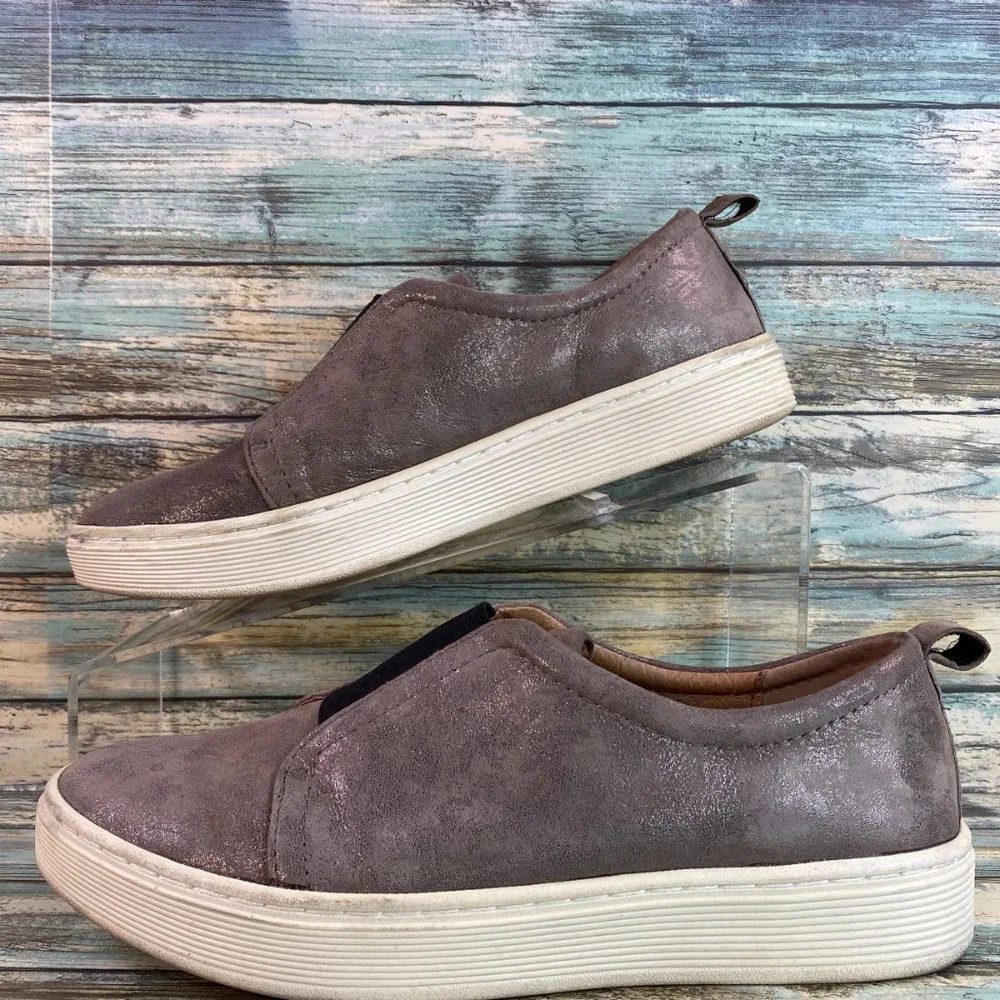 Sofft Loafers Metallic Gray Leather Slip On Shoes Lightweight Flats Womens 6.5M